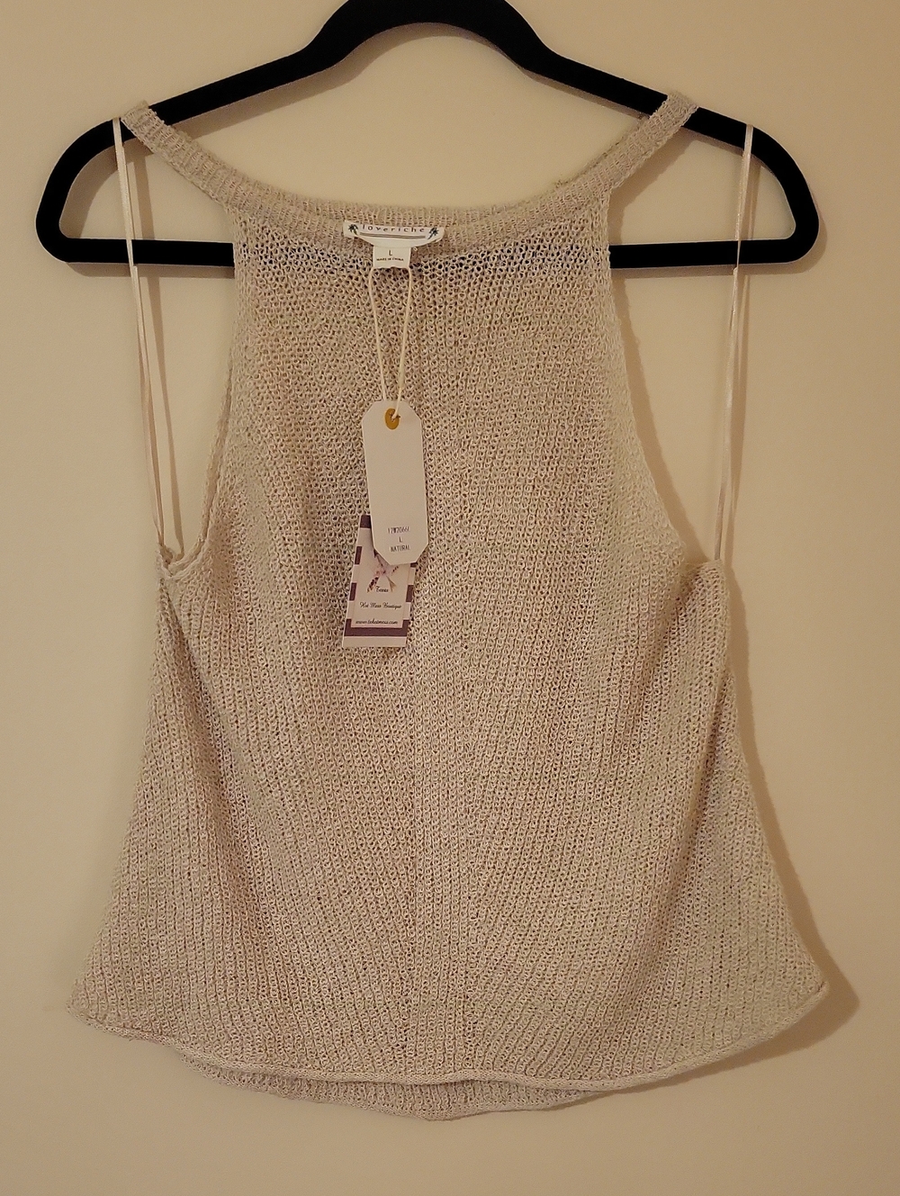37G Light Beige Knit Halter Tank Top